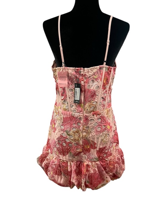 PrettyLittleThing Pink Multi Floral Corset Puffball Mini Dress NWT Size 10 - Picture 7 of 9